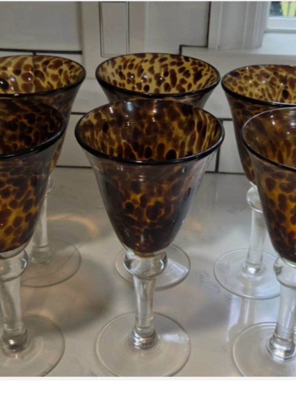 Vintage Amber Tortoiseshell Glass Goblet - 6 glasses